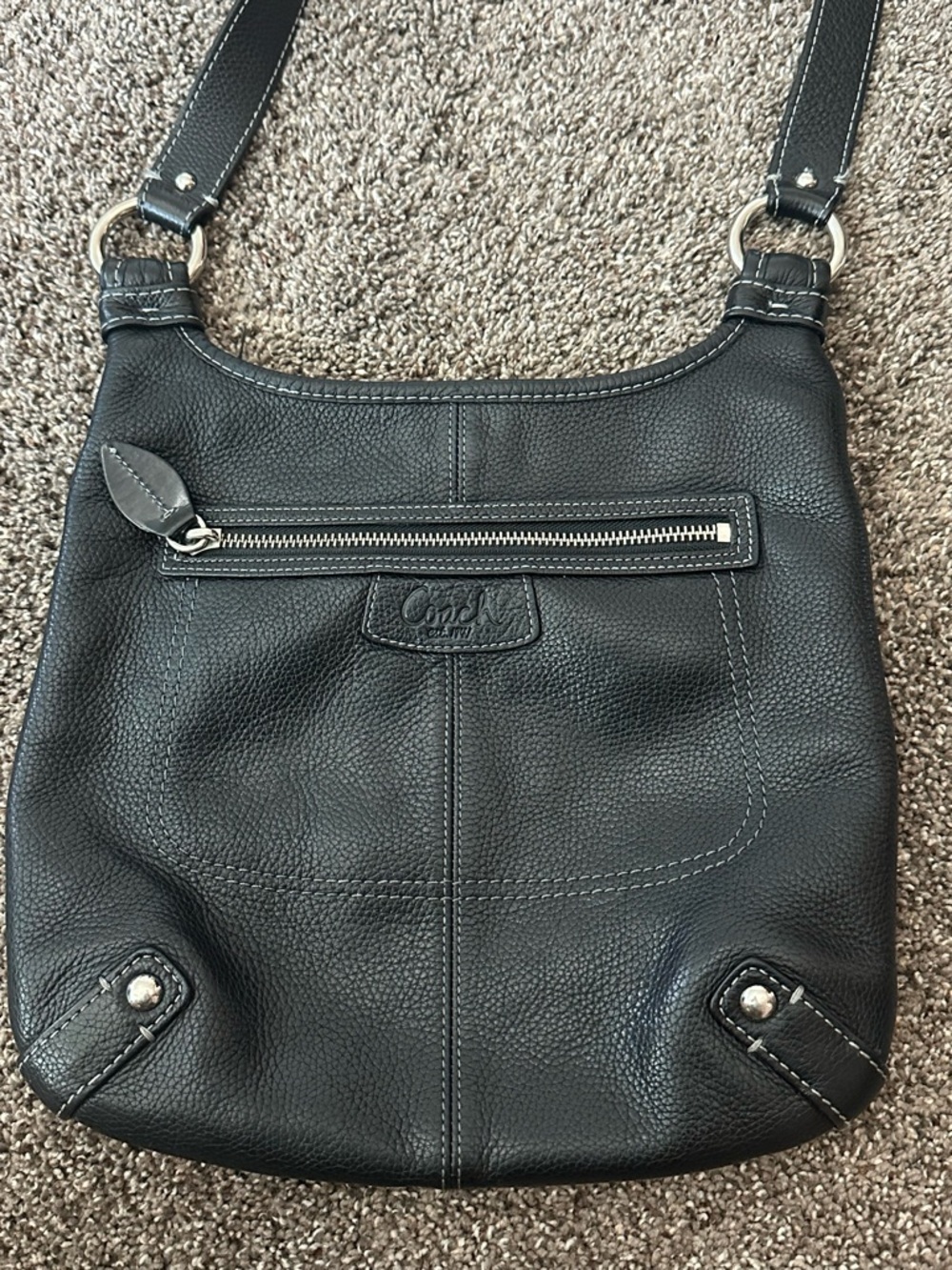 Coach Penelope Hippie Black Pebbled Leather Crossbody Bag Minimalist - Picture 1 of 11